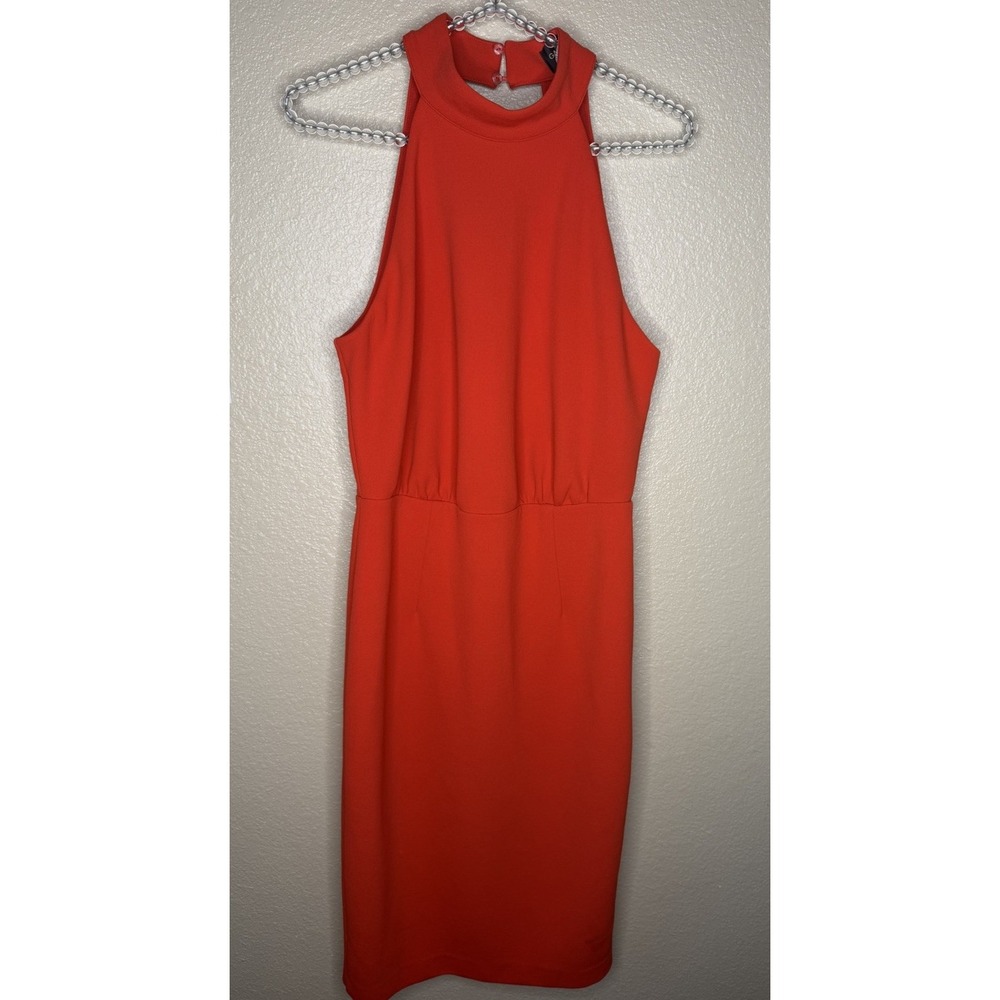 Gabrielle Union NY&C Dress M Coral Red Halter Sheath Midi Cocktail Bodycon